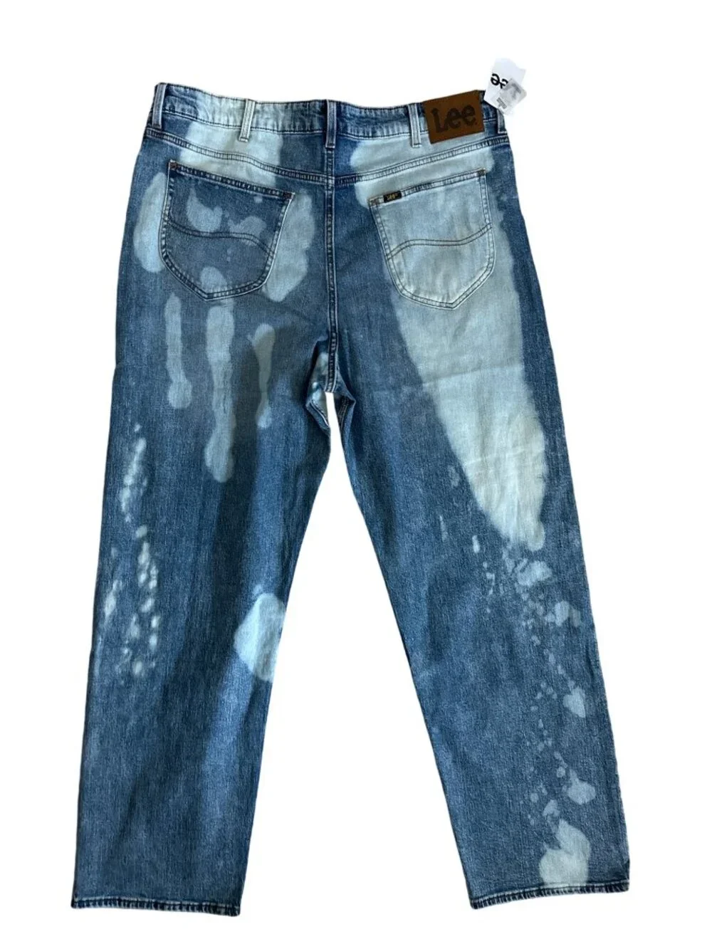 NWT LEE Acid Washed Loose Straight Jeans Fit Tie Dye Blue White Rare 90's 38x32
